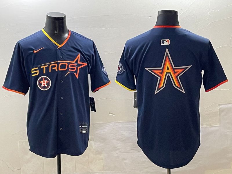 Men Houston Astros Blank Drak Blue Three generations Joint Name 2025 Nike MLB Jersey style 8->houston astros->MLB Jersey